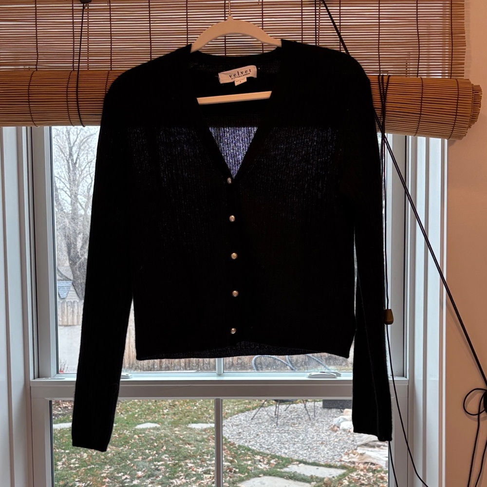 Velvet by Graham & Spencer Black Cardigan with Pearl Buttons